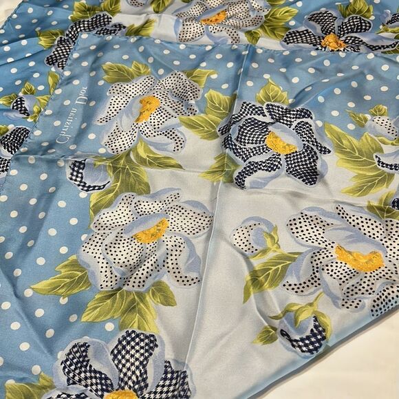 VTG Christian Dior Houndstooth Floral Silk Scarf - Picture 5 of 7